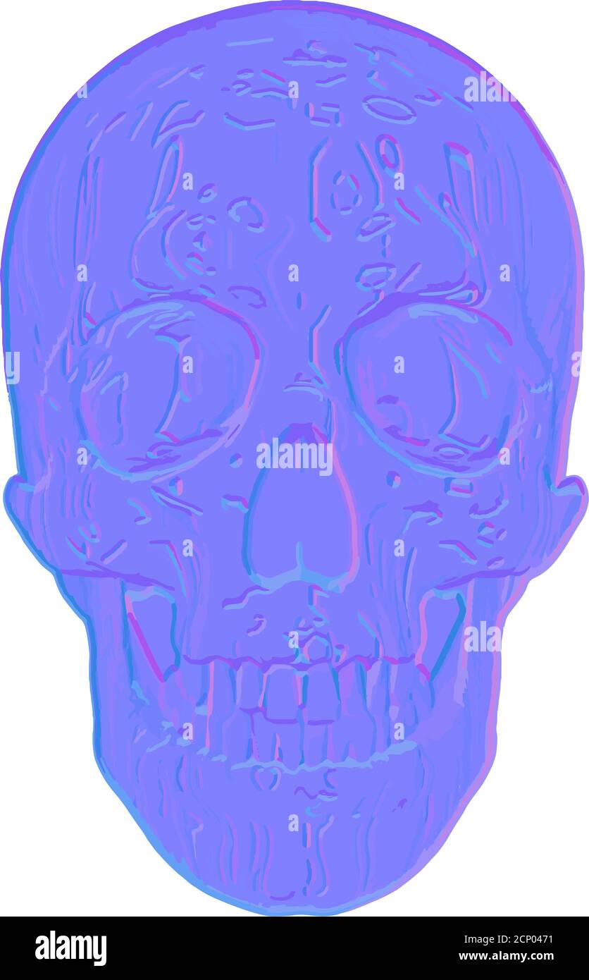 blue abstract ornamented human skull isolated on white, vector Stock Vector