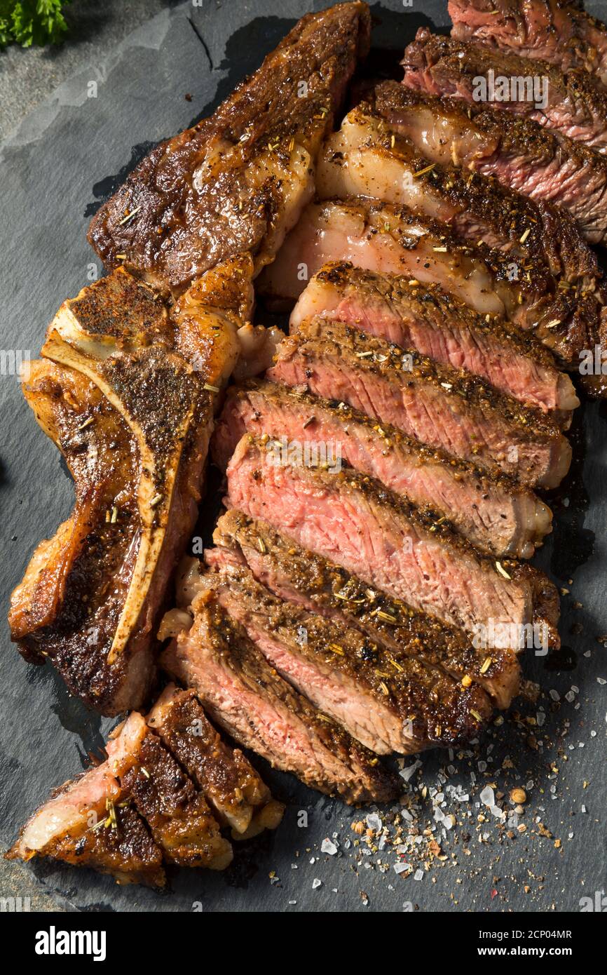Grass Fed Cooked Ribeye Steak Ready to Eat Stock Photo - Alamy