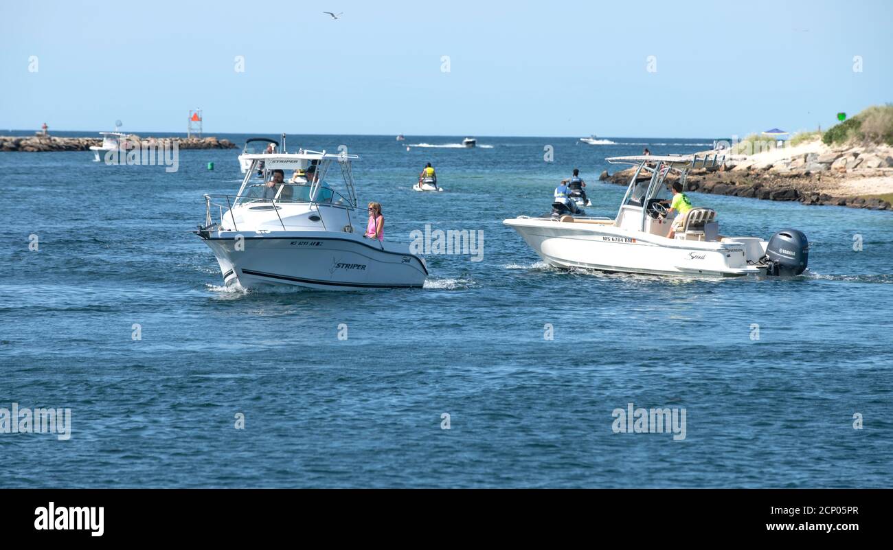 Boating activity in Sesuit Harbor in Dennis, Massachusetts, USA on Cape Cod Stock Photo