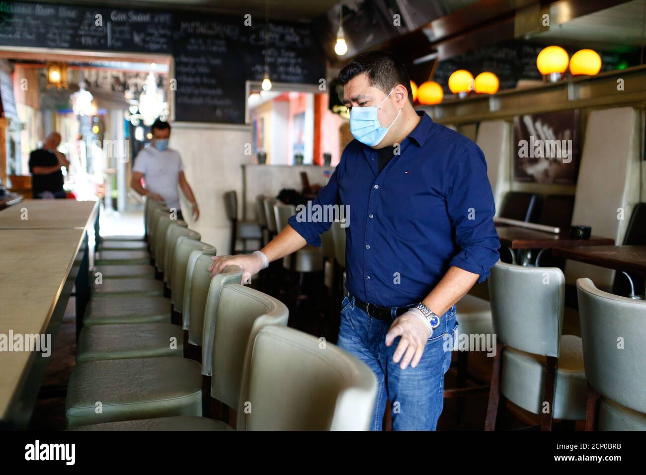 Salah Cheko And Ricardo Salgado Of The Buena Vida Havanna Arrange Tables In Preparation For The Reopening Of The Restaurant Next Week As The Spread Of The Coronavirus Disease Covid 19 Continues In