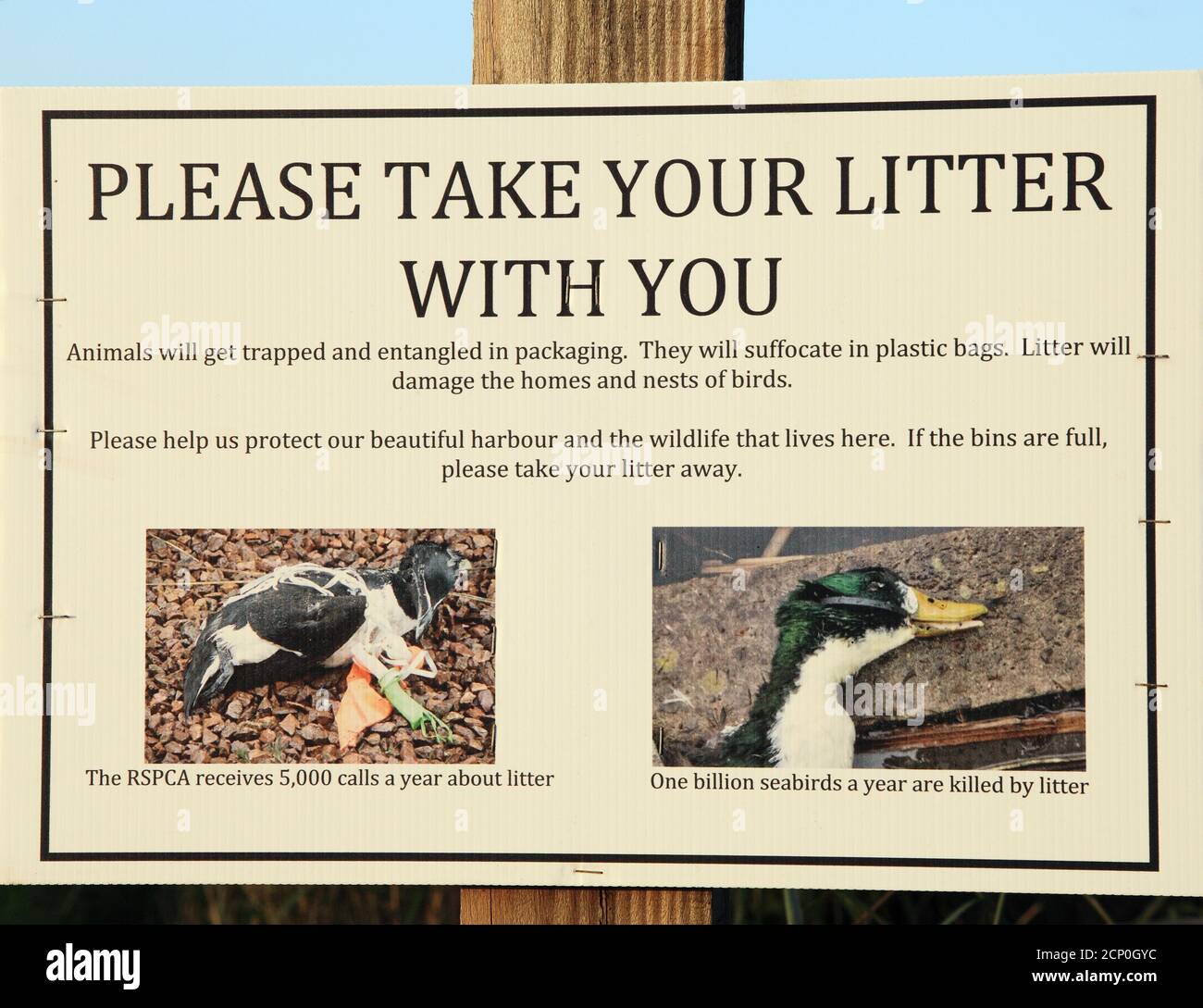 Please Take Your Litter With You, sign, Thornham Harbour, Norfolk, England, UK. Stock Photo
