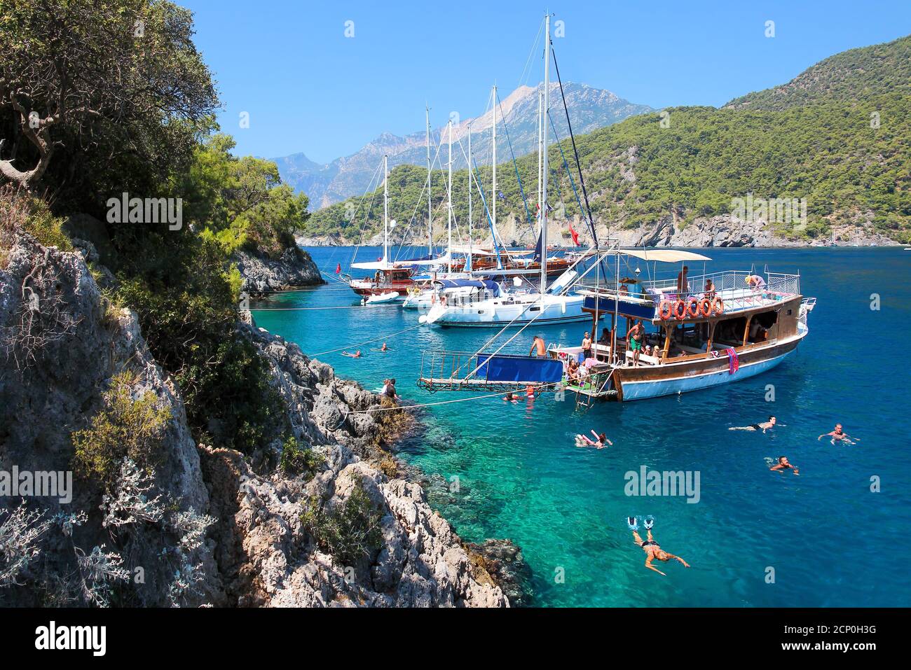 Oludeniz, Fethiye, Turkey - The daily boat trip for holidaymakers Stock Photo