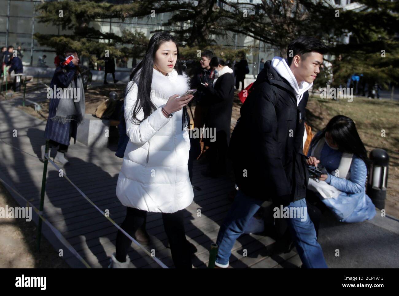 Students leave after their preliminary examination at Beijing Film Academy in Beijing, China February 8, 2017. REUTERS/Jason Lee Stock Photo