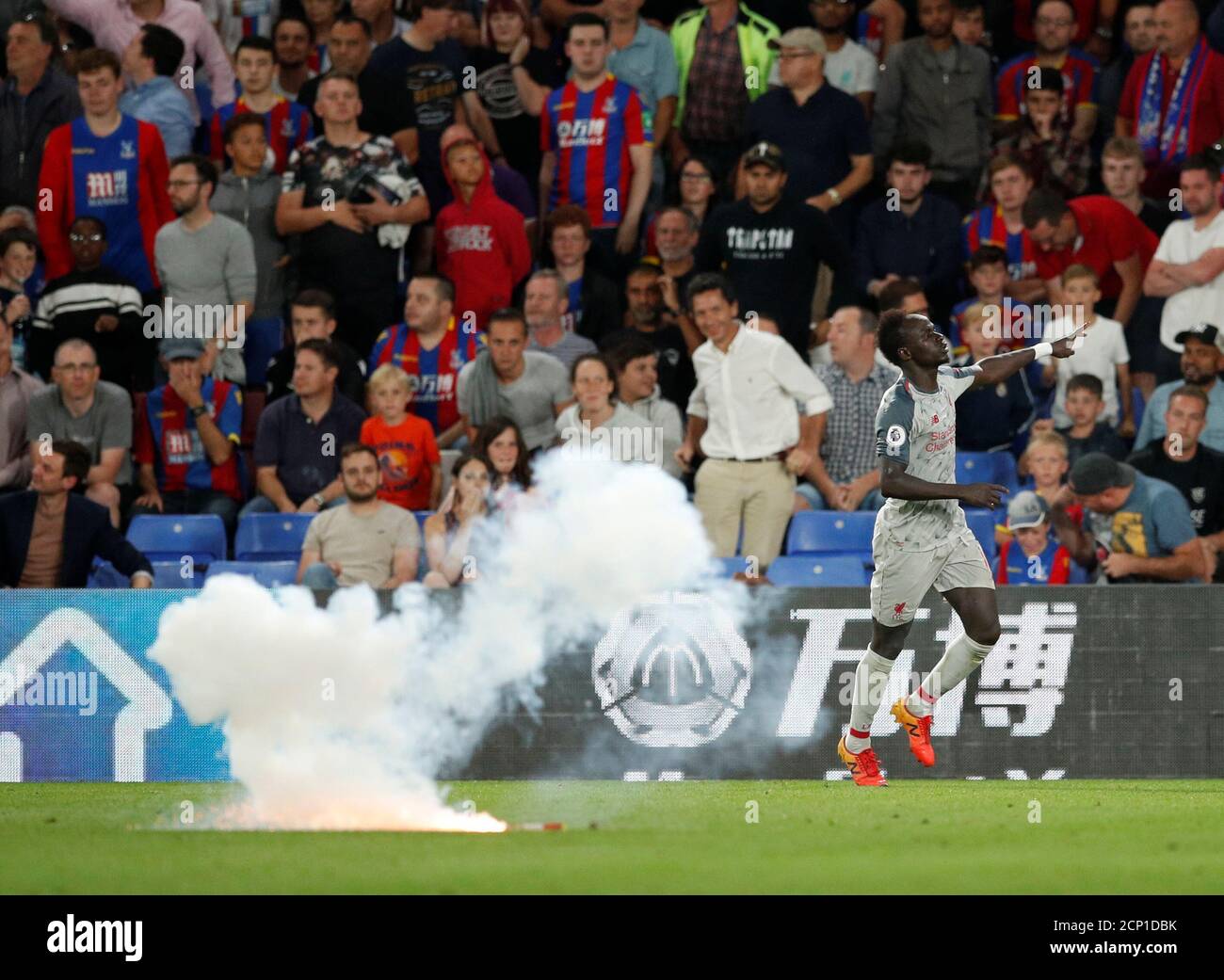Soccer Football - Premier League - Crystal Palace v Liverpool - Selhurst Park, London, Britain - August 20, 2018  Liverpool's Sadio Mane celebrates scoring their second goal                          Action Images via Reuters/John Sibley  EDITORIAL USE ONLY. No use with unauthorized audio, video, data, fixture lists, club/league logos or 'live' services. Online in-match use limited to 75 images, no video emulation. No use in betting, games or single club/league/player publications.  Please contact your account representative for further details. Stock Photo