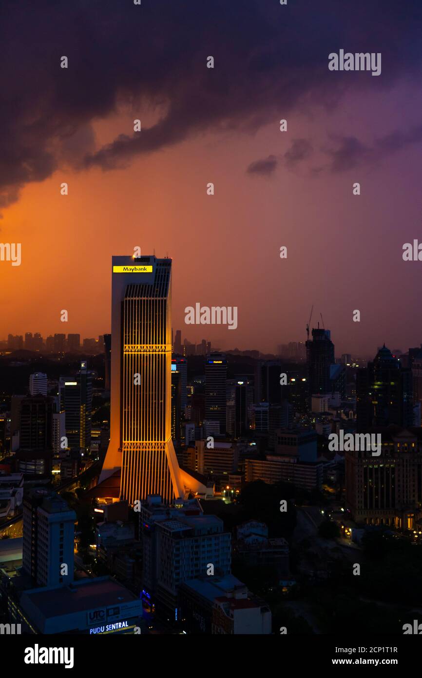 Building Skyscraper Maybank At Sunset Rain Clouds Gorgeous Views Of The Landscapes Of Kuala Lumpur Stock Photo Alamy