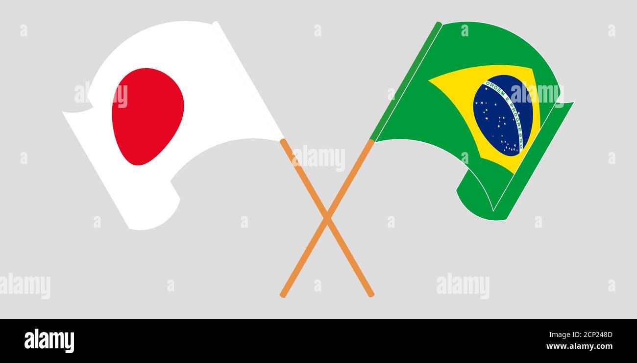 Crossed and waving flags of Brazil and Japan. Vector illustration Stock Vector