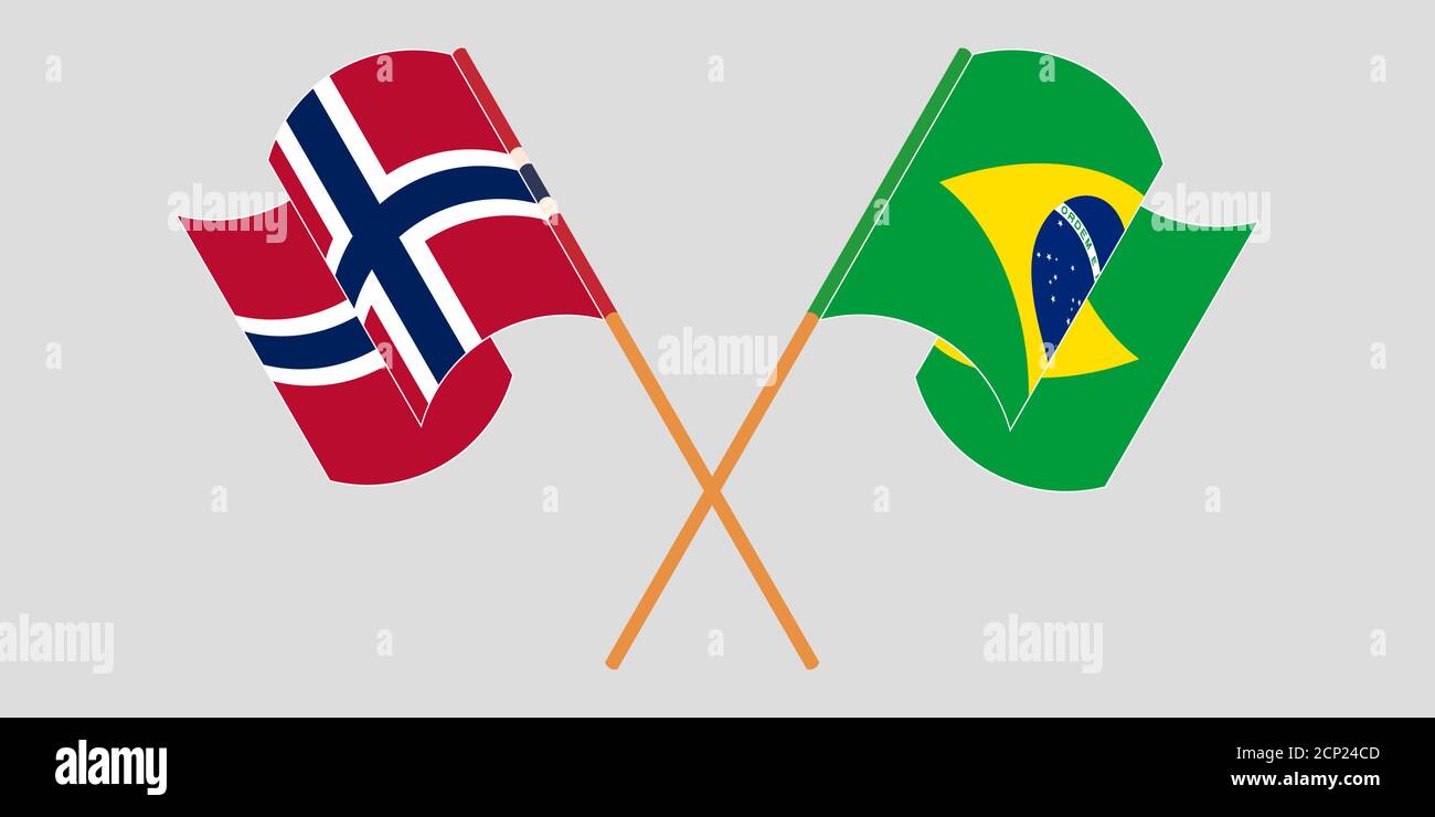 Crossed and waving flags of Brazil and Norway. Vector illustration ...