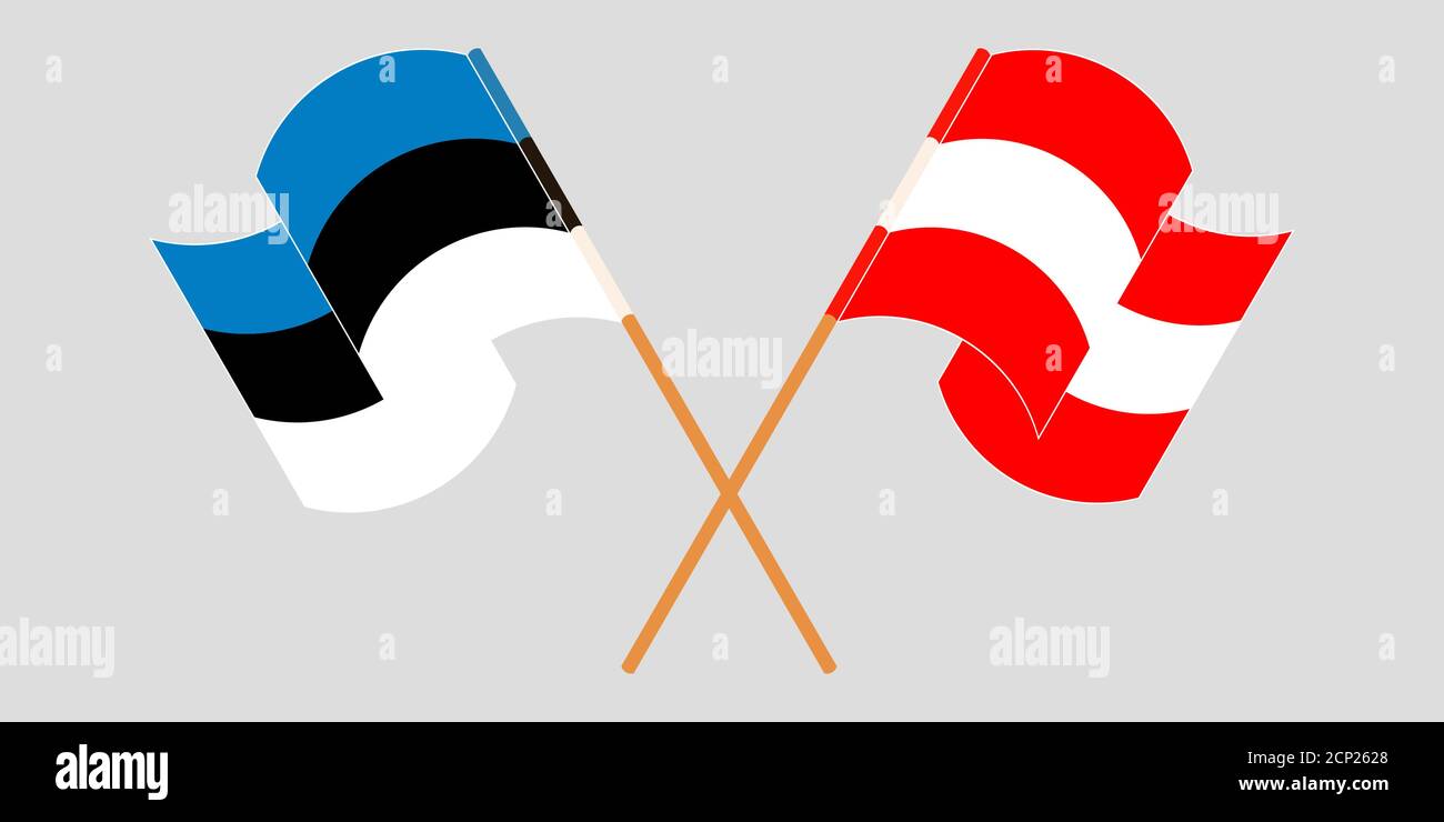 Crossed and waving flags of Estonia and Austria. Vector illustration Stock Vector