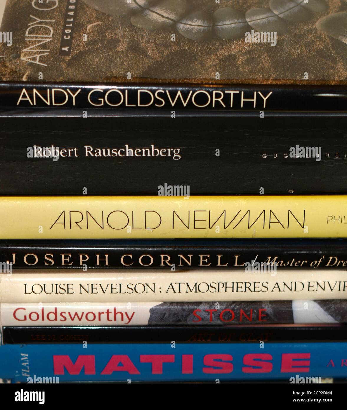 A stack of art books by famous contemporary artists. Stock Photo
