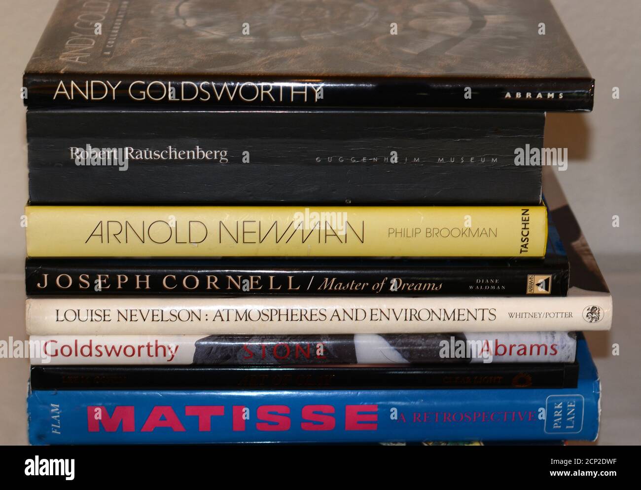 A stack of art books by famous contemporary artists. Stock Photo