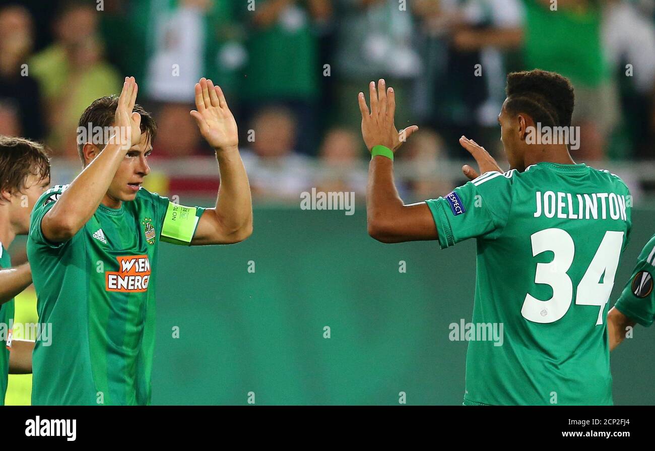 Football Soccer - Rapid Wien v Genk - UEFA Europa League Group Stage -  Group F - Allianz Arena, Vienna, Austria - 15/9/16 Rapid Wien's Stefan  Schab and Joelinton react after Schwab