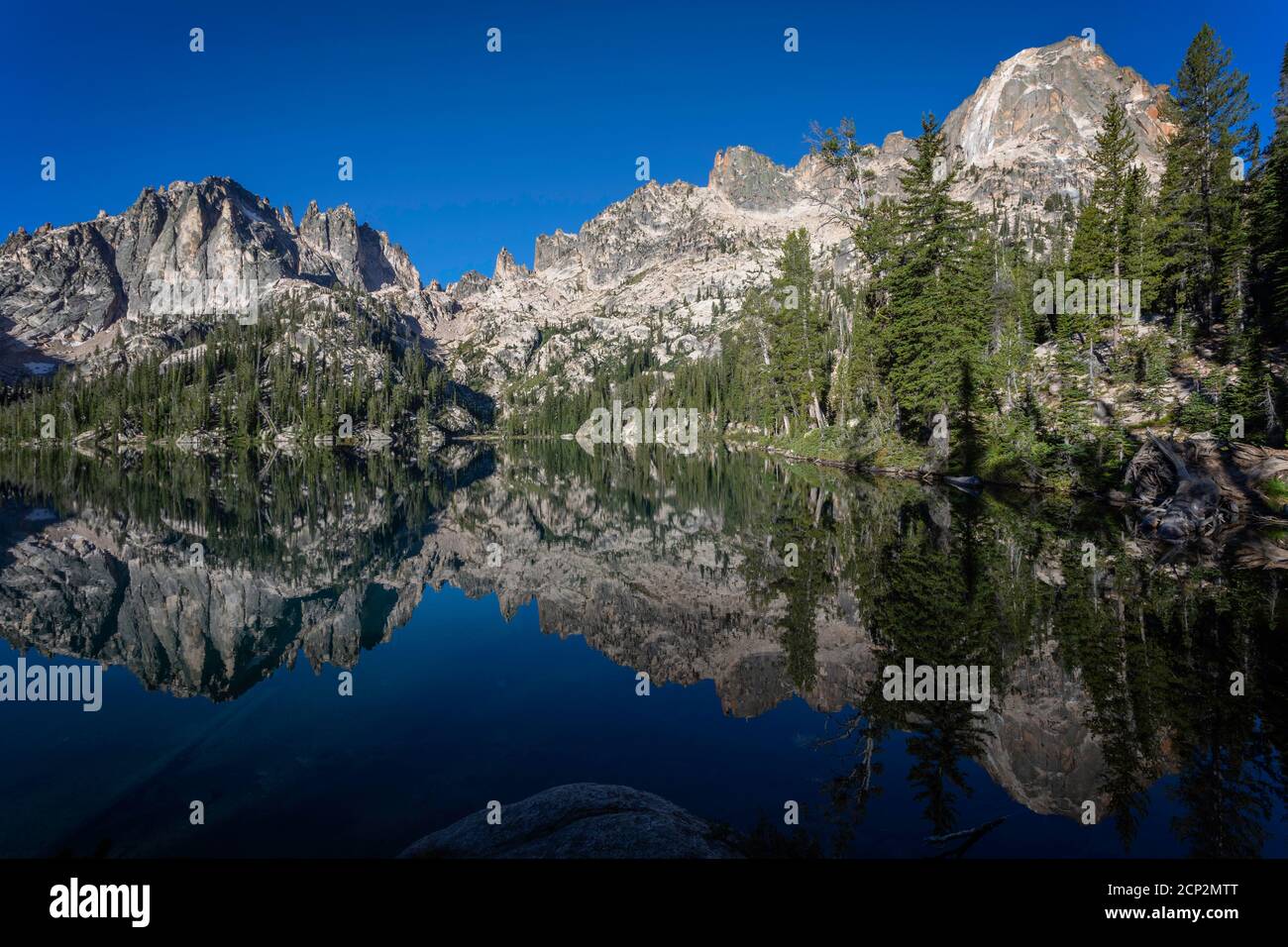 Baron Lake reflection, Sawtooth Wilderness, Idaho, USA. Stock Photo