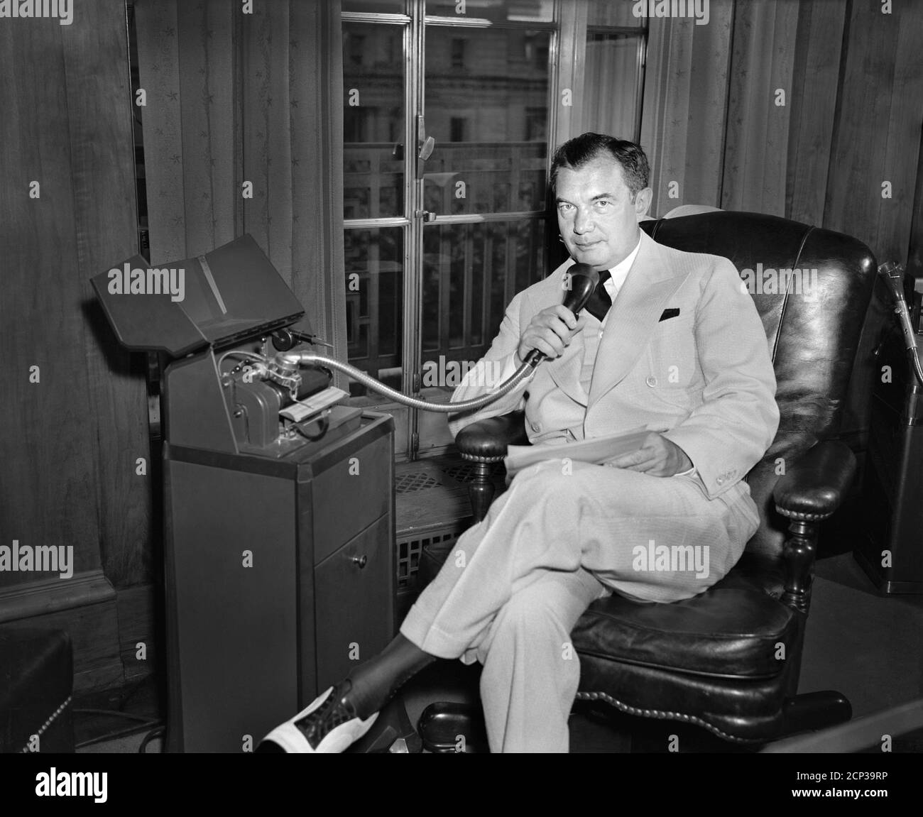 U.S. Attorney General Robert H. Jackson, Portrait sitting at Desk, Washington, D.C., USA, Harris & Ewing, July 1940 Stock Photo