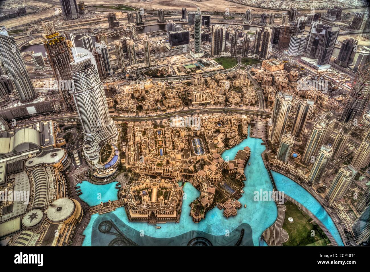 A view of the city skyline from Burj Khalifa in Dubai, UAE, Middle East. Stock Photo