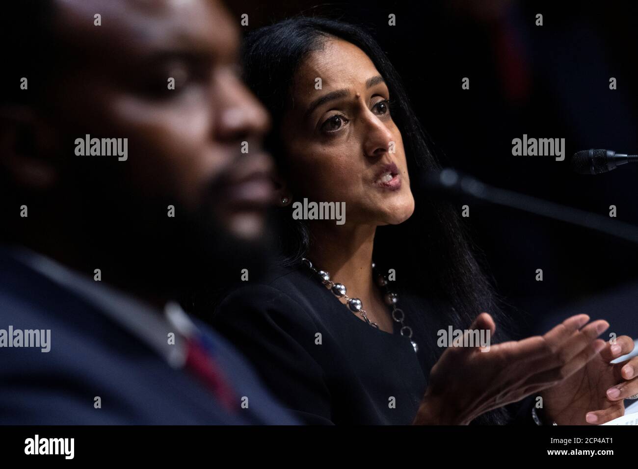 Vanita Gupta, president and CEO of The Leadership Conference on Civil and Human Rights, testifies the Senate Judiciary Committee hearing titled 'Police Use of Force and Community Relations', in Dirksen Senate Office Building in Washington, D.C.,  June 16, 2020.  Tom Williams/Pool via REUTERS Stock Photo