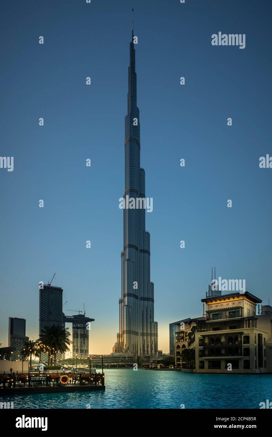 The Burj Khalifa tower in downtown Dubai, UAE, Middle East. Stock Photo
