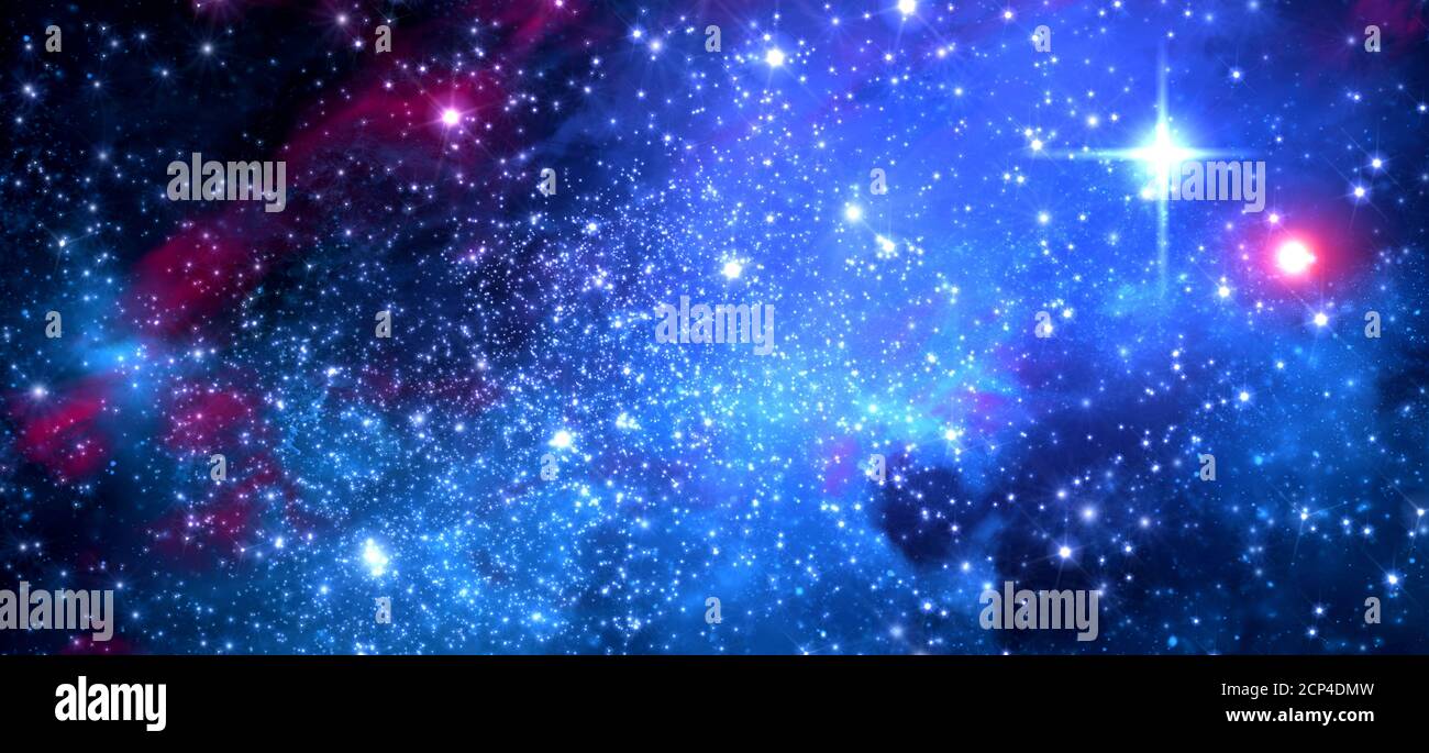Star field with nebulae and galaxies, illustration. Stock Photo