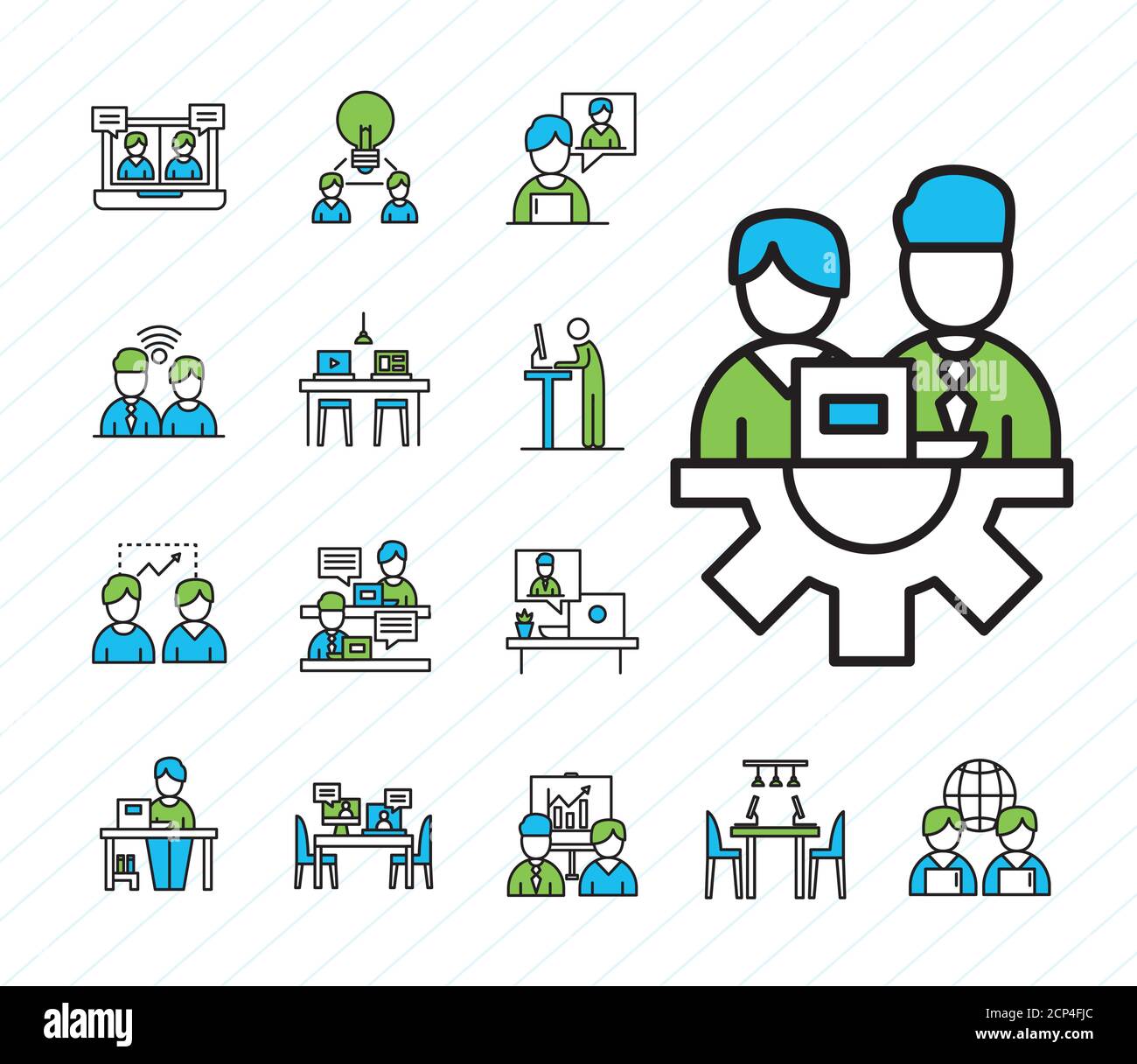 coworking line and colors style icon set vector design Stock Vector ...