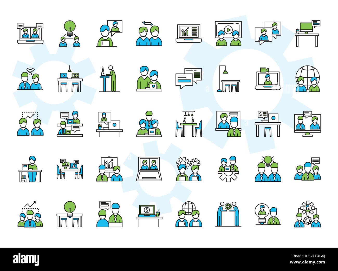coworking line and colors style icons collection vector design Stock ...