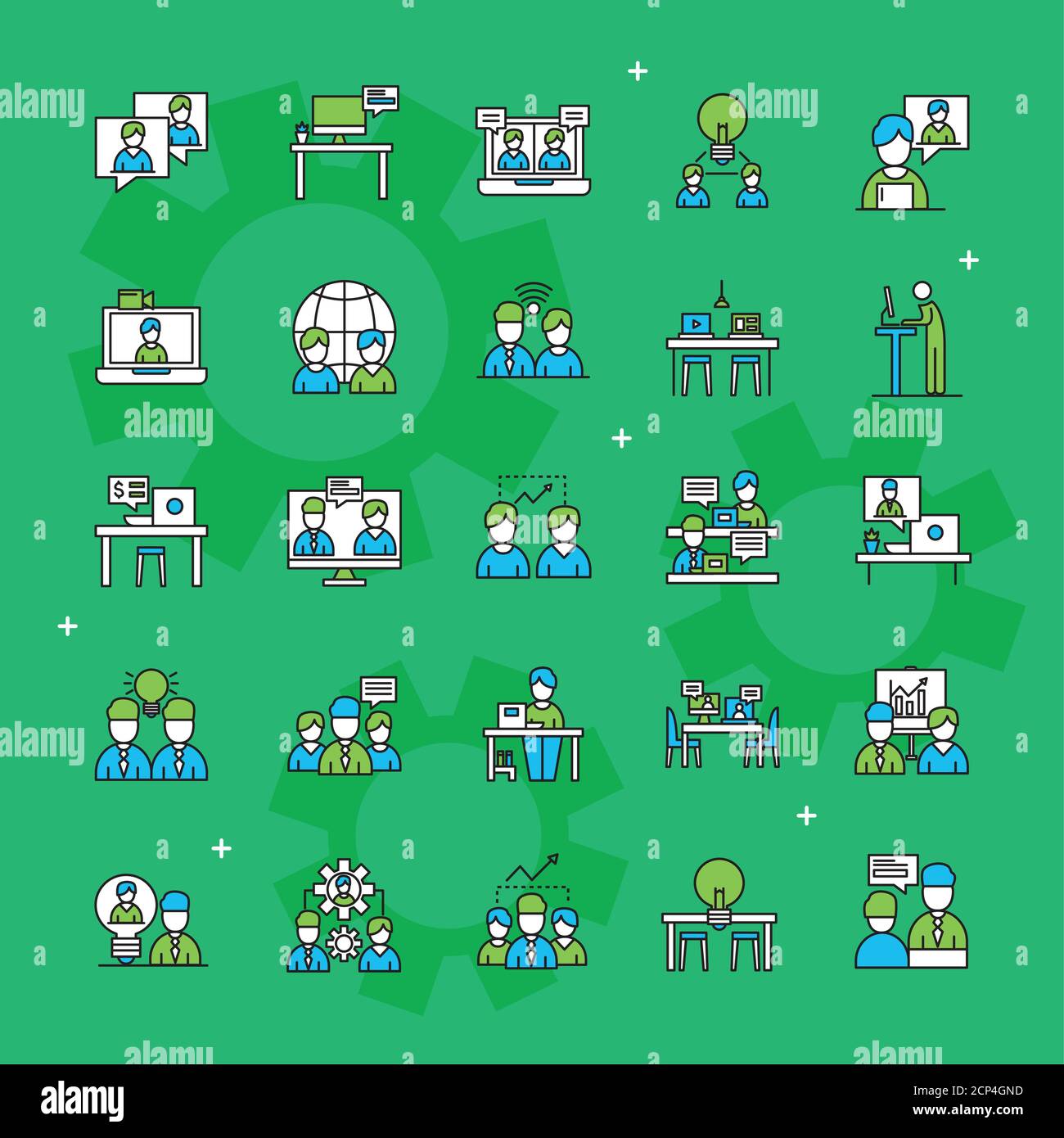 coworking line and colors style set of icons vector design Stock Vector ...