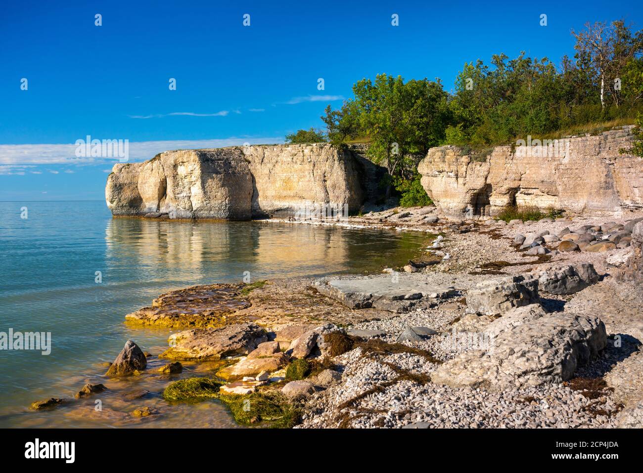 Limestone cliffs on Lake Manitoba at Steep Rock, Manitoba, Canada Stock