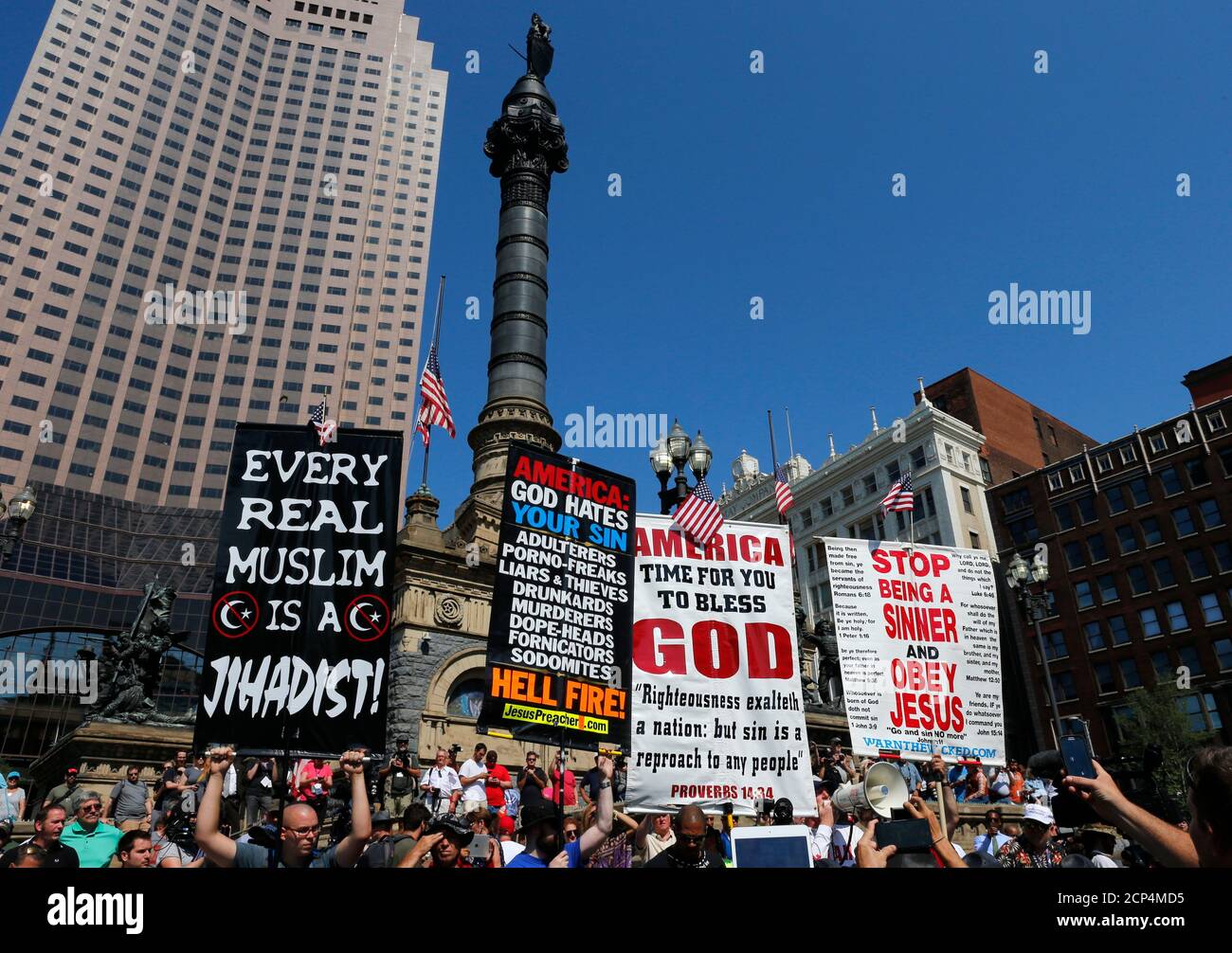 Religious demonstrators protest in a public square near the Republican National Convention in Cleveland, Ohio, U.S. July 19, 2016.   REUTERS/Lucas Jackson Stock Photo