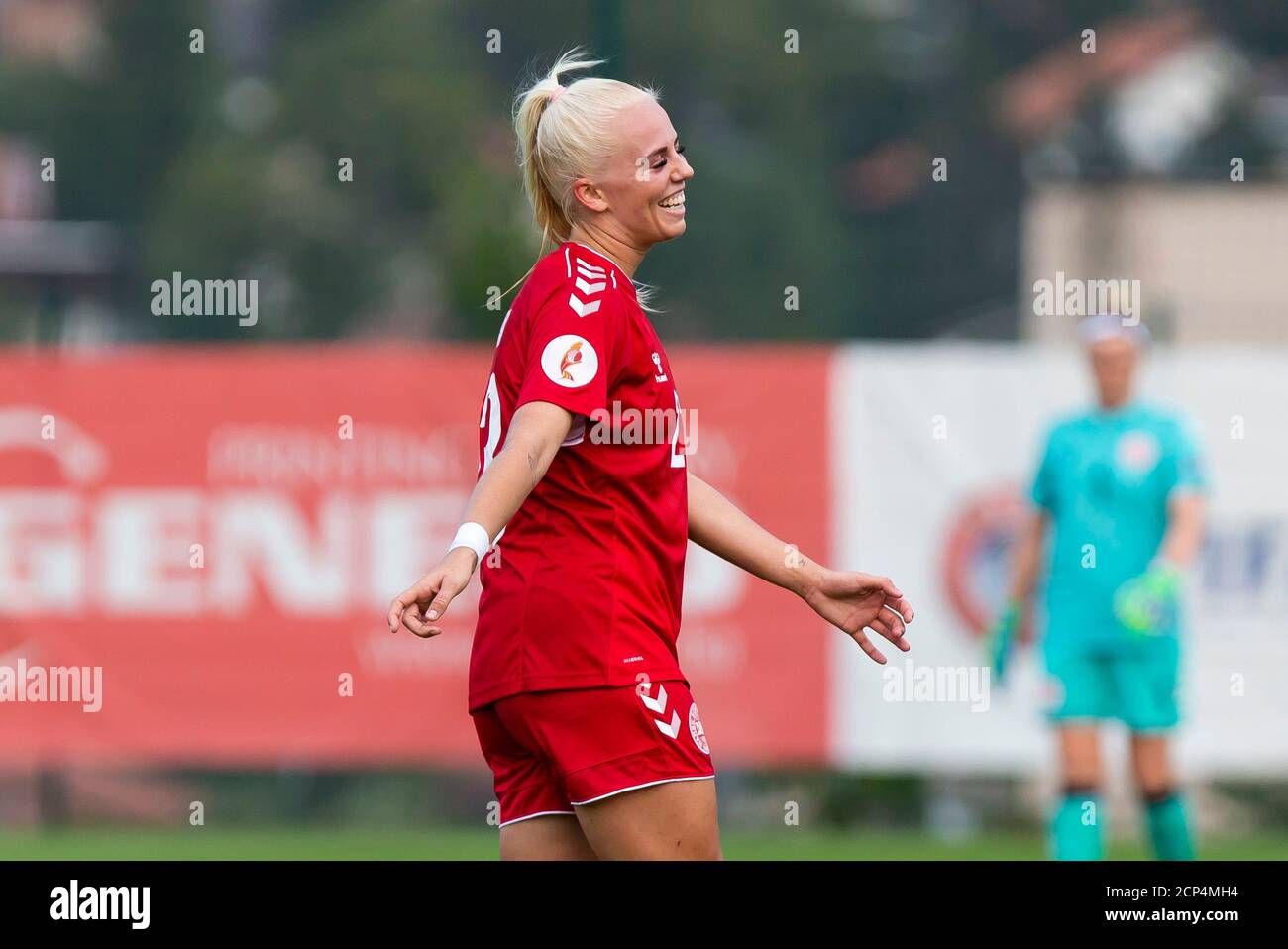 ZENICA, BOSNIA AND HERZEGOVINA - SEPTEMBER 17:  Svava of Denmark reacts during the UEFA Women's Euro Qualifying match between Bosnia and Herzegovina v Denmark at FF BH Football Training Centre on September 17, 2020 in Belgrade, Serbia. (Photo by Nikola Krstic/MB Media/Getty Images) Stock Photo
