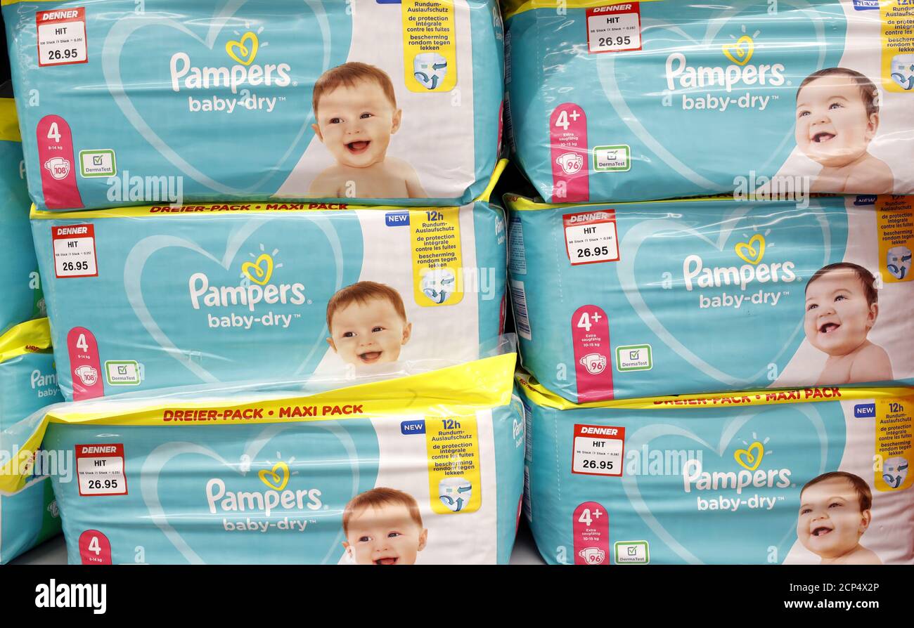Pampers diapers of producer Procter & Gamble are displayed at a supermarket  of Swiss retailer Denner, as the spread of the coronavirus disease  (COVID-19) continues, in Glattbrugg, Switzerland June 26, 2020. Picture