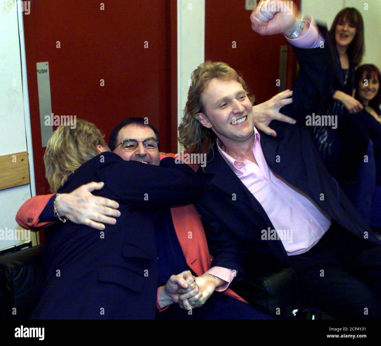 Irish Singer Eamonn Toal R Celebrates With Millennium Of Love Song Composers Gerry Simpson L And Raymond Smyth C Their Victory In Eurosong 00 Contest In Dublin On February Toal Will