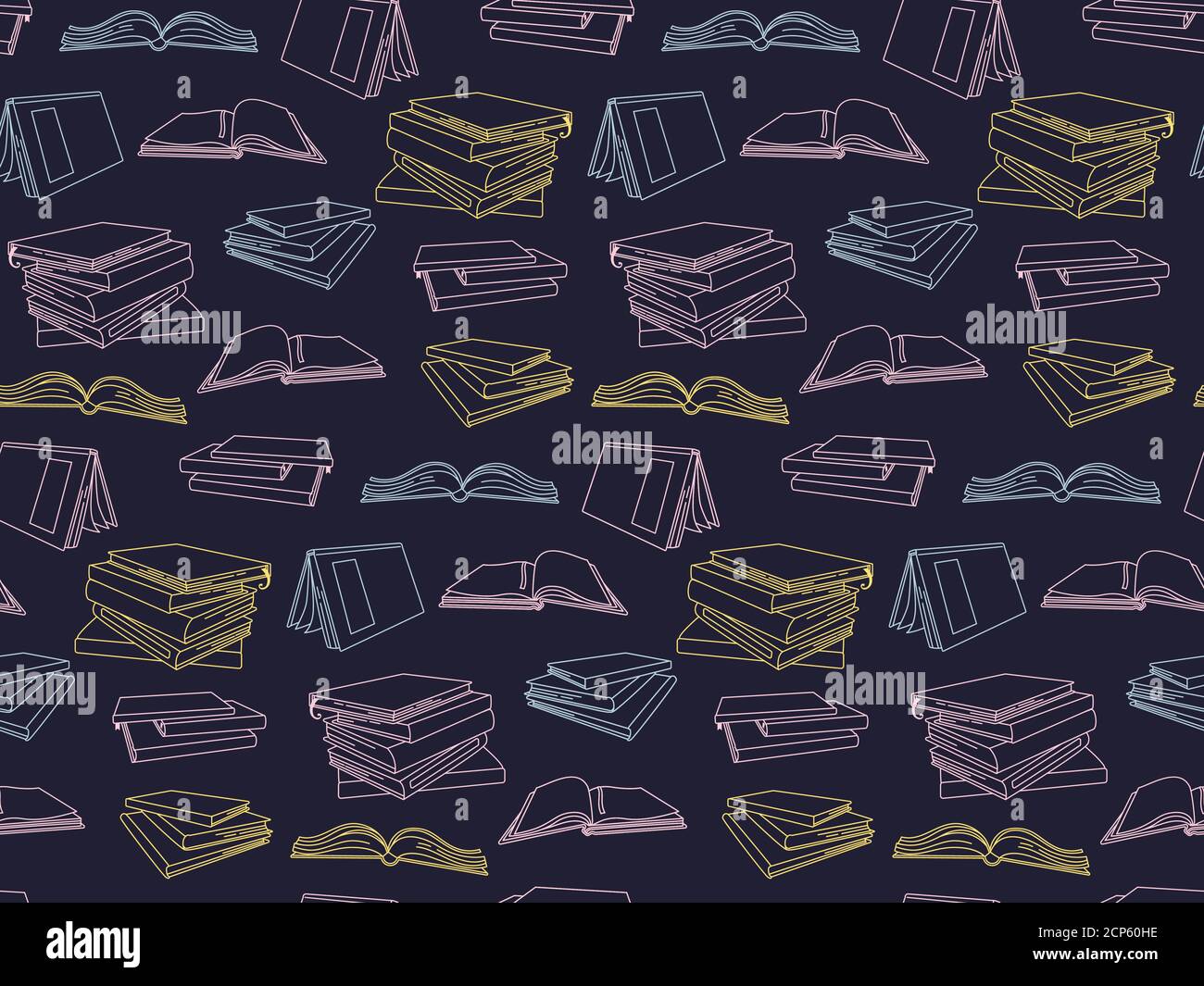 Seamless pattern stack of open books. Monochrome outline texture ...