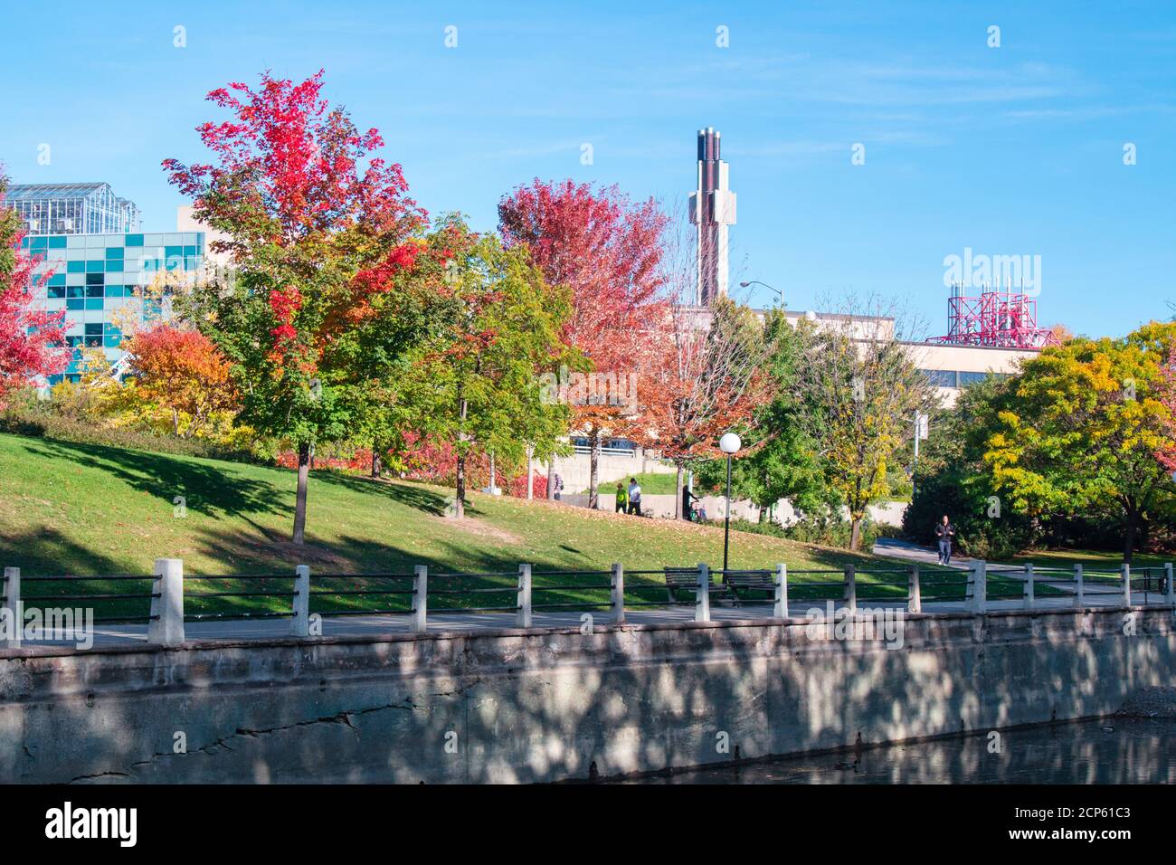 University of Ottawa Campus with autumn foliage near Rideau Canal Eastern Pathway in Ottawa, Ontario, Canada Stock Photo