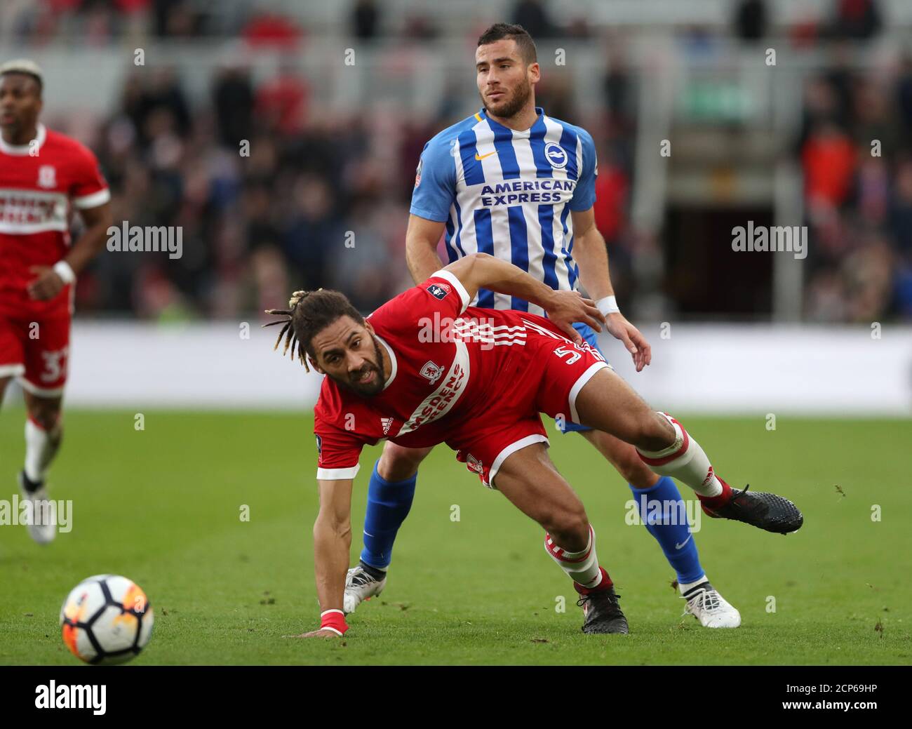 Soccer Football - FA Cup Fourth Round - Middlesbrough vs Brighton & Hove Albion - Riverside Stadium, Middlesbrough, Britain - January 27, 2018   Middlesbrough's Ryan Shotton in action with Brighton's Tomer Hemed   REUTERS/Scott Heppell Stock Photo