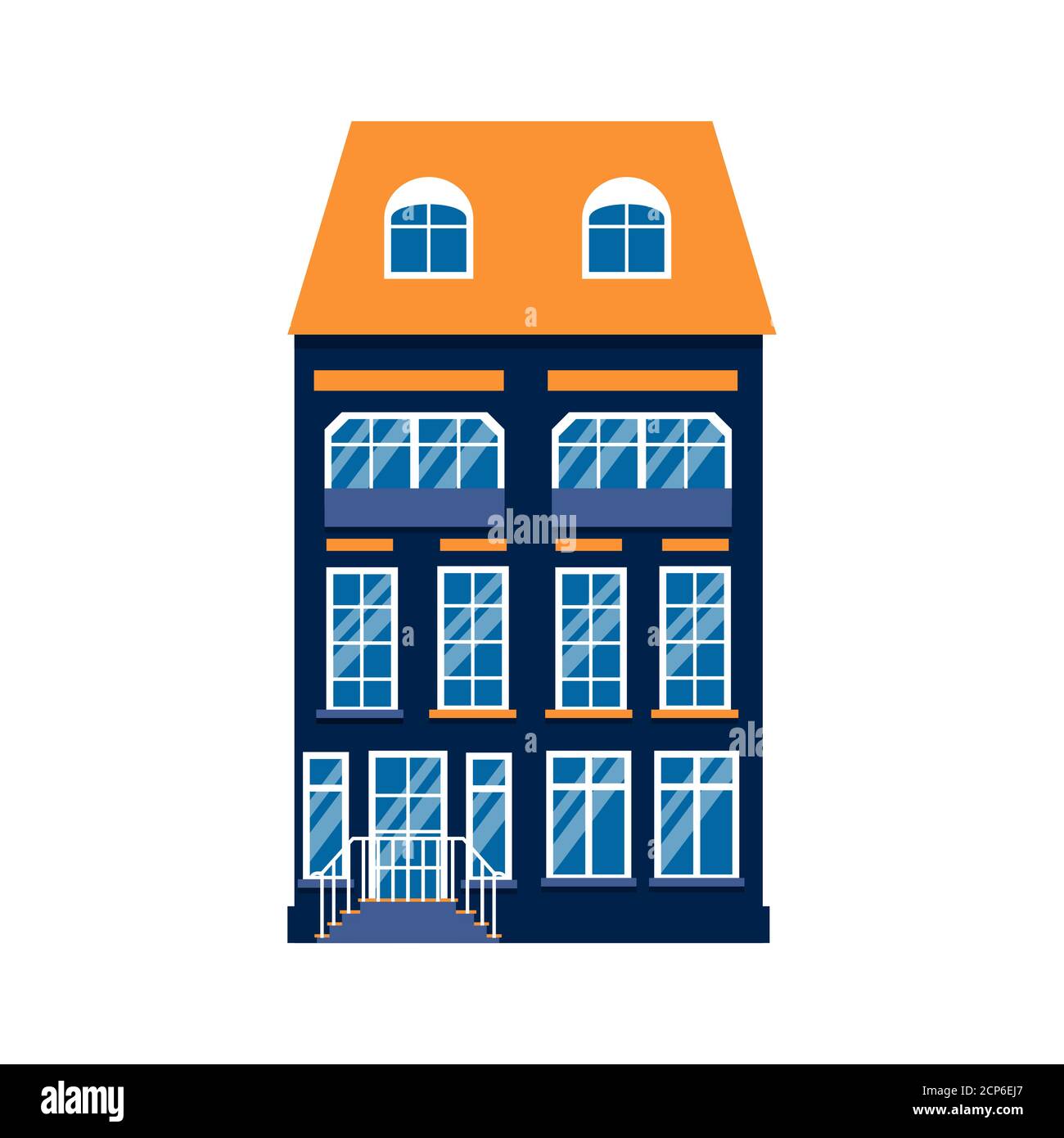 Colorful cartoon architecture Amsterdam single house. Closeup graphic icon townhouse, european style. Flat urban building tall town and suburban home cottage. Isolated on white vector illustration Stock Vector