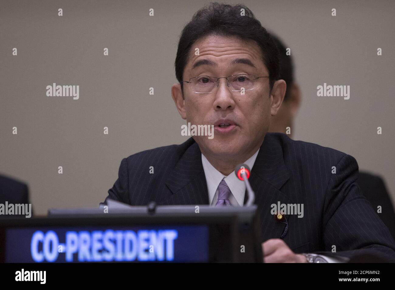 Japanese Foreign Minister Fumio Kishida participates in the Ninth Ministerial-level Conference on Facilitating the Entry into force of the Comprehensive Nuclear Test-Ban Treaty during the United Nations General Assembly at the United Nations in Manhattan, New York September 29, 2015.  REUTERS/Andrew Kelly Stock Photo