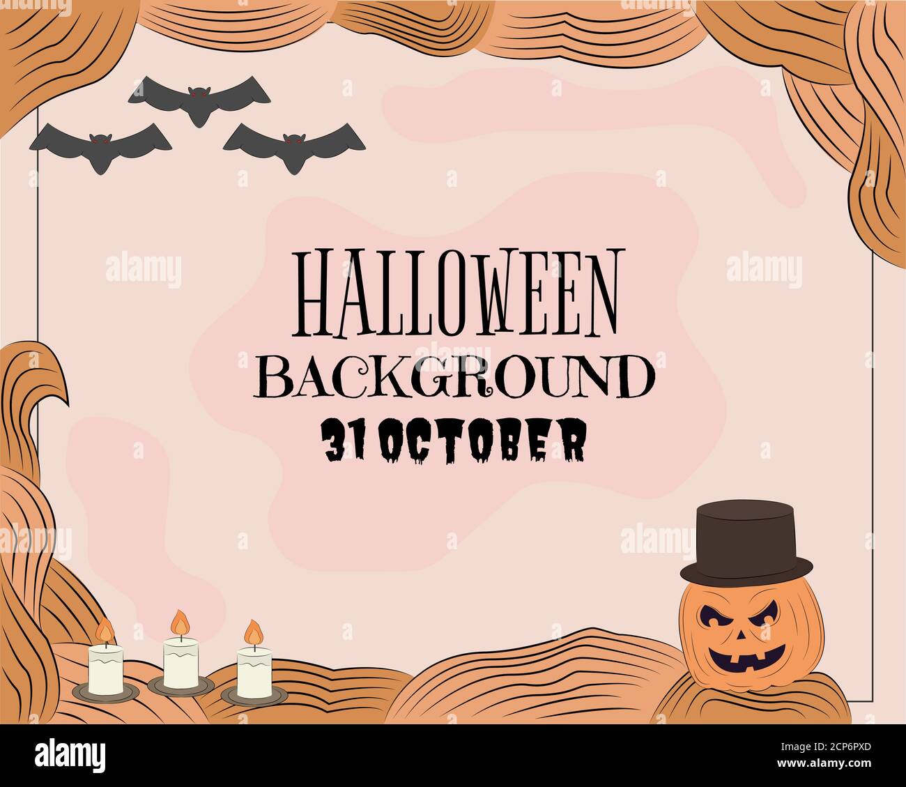 Hand drawn illustration vector design of Halloween background with blank copy space text area Stock Vector