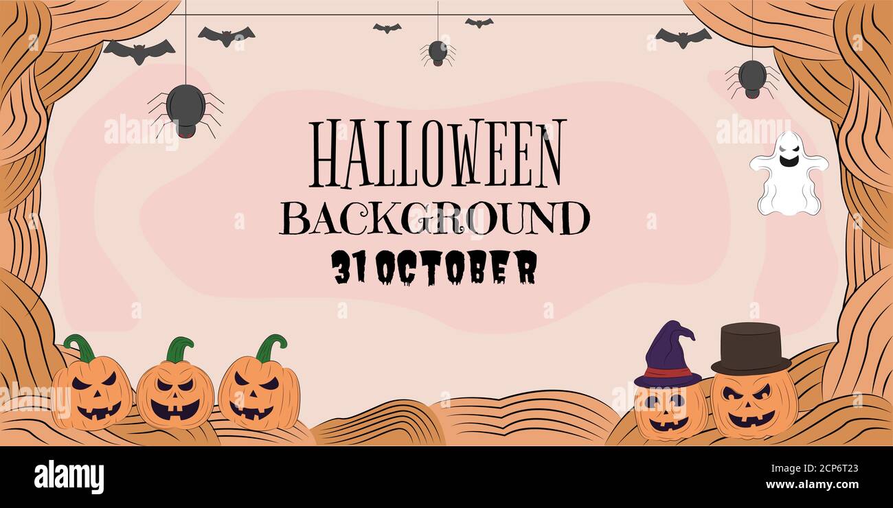 Hand drawn illustration vector design of Halloween background with blank copy space text area Stock Vector