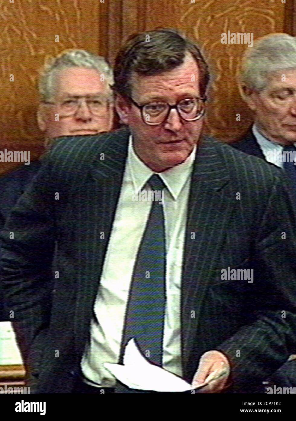 Leader of the Ulster Unionists David Trimble speaks to the House of Commons, March 21. Trimble said Mr Major should have stuck to the existing proportional representation system of elections in Northern Ireland rather than have allowed himself to be 'blown off course' by the 'unholy alliance' of the Irish Goverment, the SDLP and DUP.  BRITAIN IRISH Stock Photo