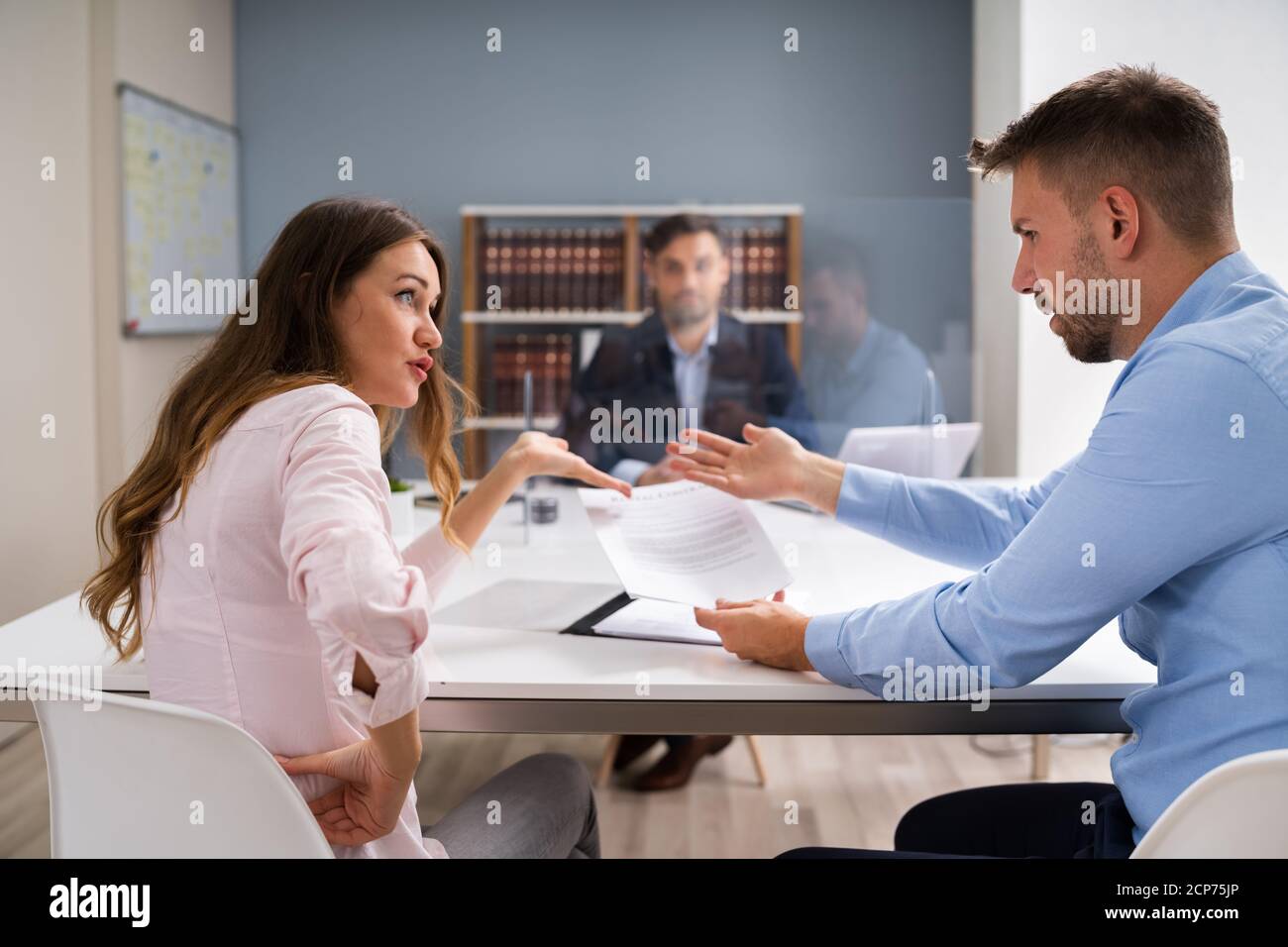 Angry Family Dispute With Lawyer In Court Wearing Face Masks Stock Photo