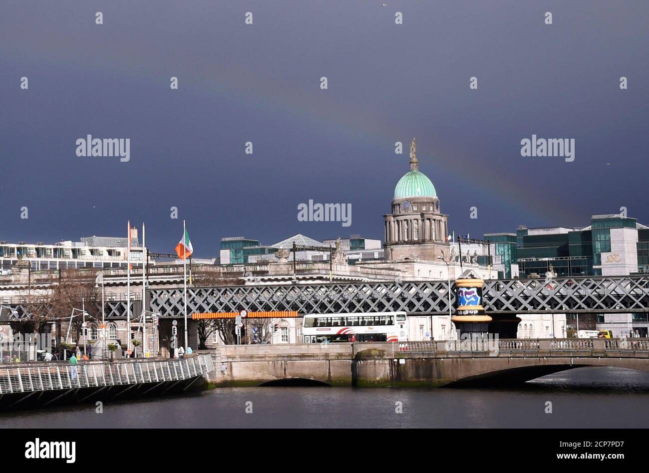 A rainbow arches accross the sky during the commemoration of the 100 year anniversary of the Irish Easter Rising in Dublin, Ireland, March 27, 2016.  REUTERS/Clodagh Kilcoyne Stock Photo
