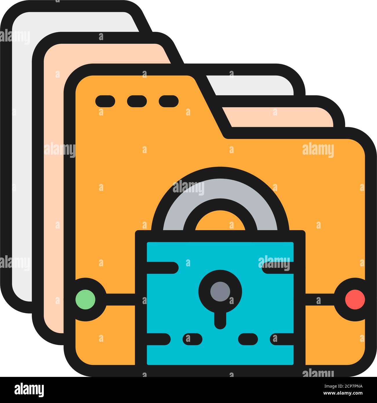 Folder with lock, file protection, data security flat color line icon