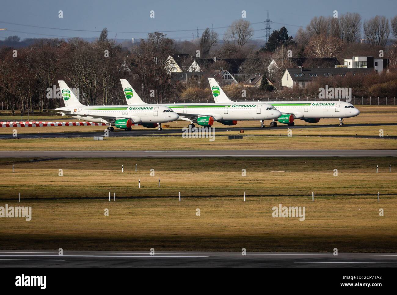 Duesseldorf, North Rhine-Westphalia, Germany - Germania aircraft parked at Duesseldorf Airport, DUS Stock Photo