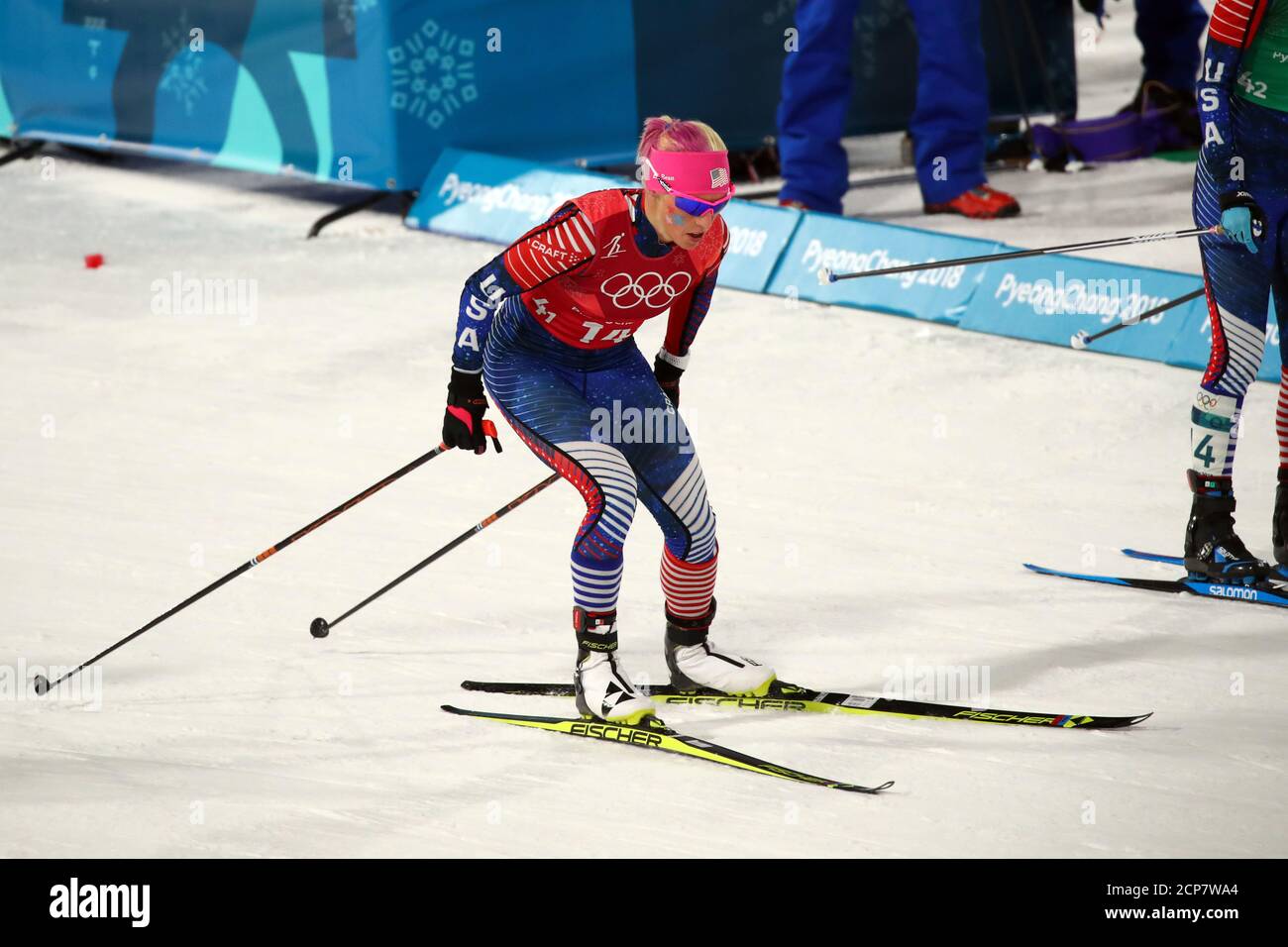 Cross-Country Skiing - Pyeongchang 2018 Winter Olympics - Women's Team Sprint Free Finals - Alpensia Cross-Country Skiing Centre - Pyeongchang, South Korea - February 21, 2018 - Kikkan Randall of the U.S. competes. Picture taken February 21, 2018. REUTERS/Carlos Barria Stock Photo