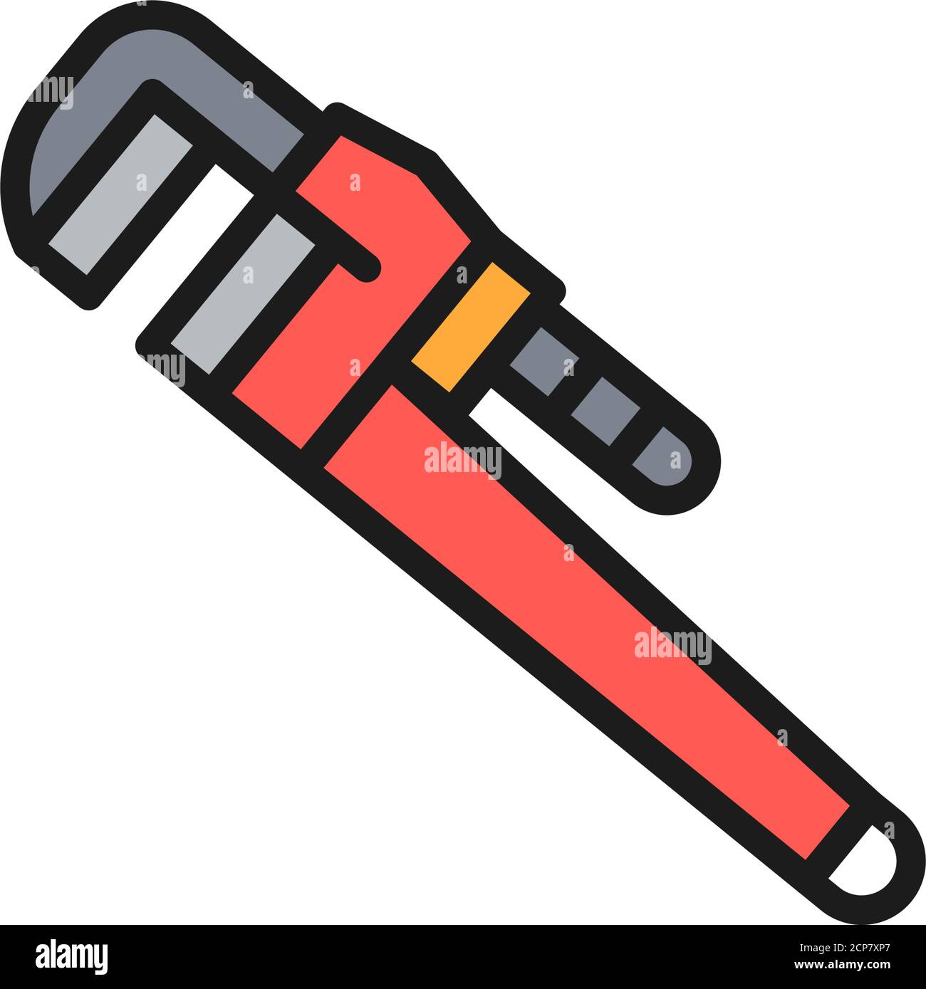 Vector adjustable wrench flat color line icon. Stock Vector