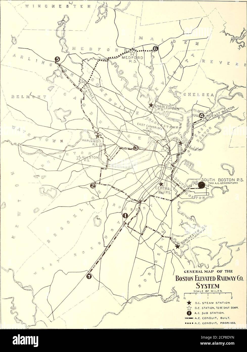 . Electric railway journal . O-II 12 I 2 3 4 5 6 7 8 9 10 II 12 I 2 3 4 5 6 7 6 9 10 It 12A.M. HOUR P.M. Boston Elevated Power—Typical Daily Winter Load Curvefor the Entire System by superimposing one map on the other the economic limitsof direct-current generation and distribution were obtainedas the loci of the points of intersection of the circles repre-senting equal costs for alternating current and direct cur-rent. This method showed that alternating-current dis-tribution was more economical for the rapidly developingdistricts lying beyond an approximate circle having a radiusof 3 miles, Stock Photo