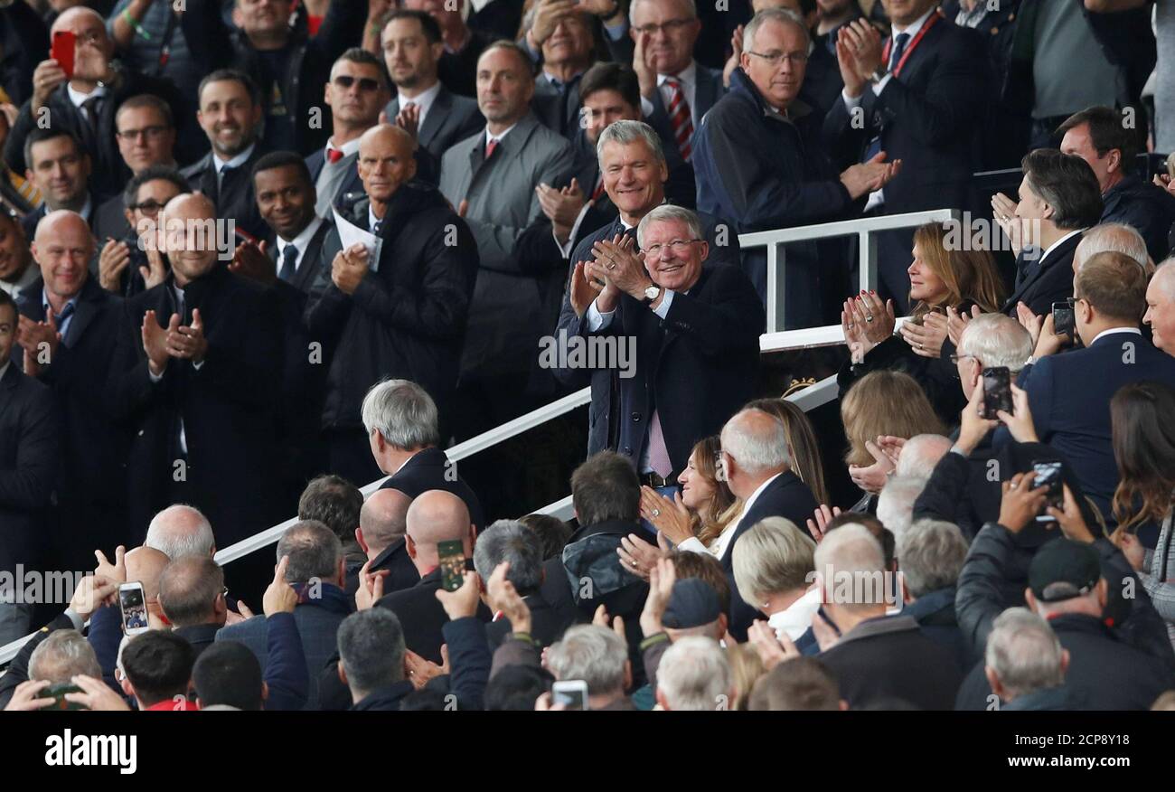 Soccer Football - Premier League - Manchester United v Wolverhampton Wanderers - Old Trafford, Manchester, Britain - September 22, 2018  Sir Alex Ferguson and FIFA Council vice-president David Gill in the stands before the match  Action Images via Reuters/Carl Recine  EDITORIAL USE ONLY. No use with unauthorized audio, video, data, fixture lists, club/league logos or 'live' services. Online in-match use limited to 75 images, no video emulation. No use in betting, games or single club/league/player publications.  Please contact your account representative for further details. Stock Photo