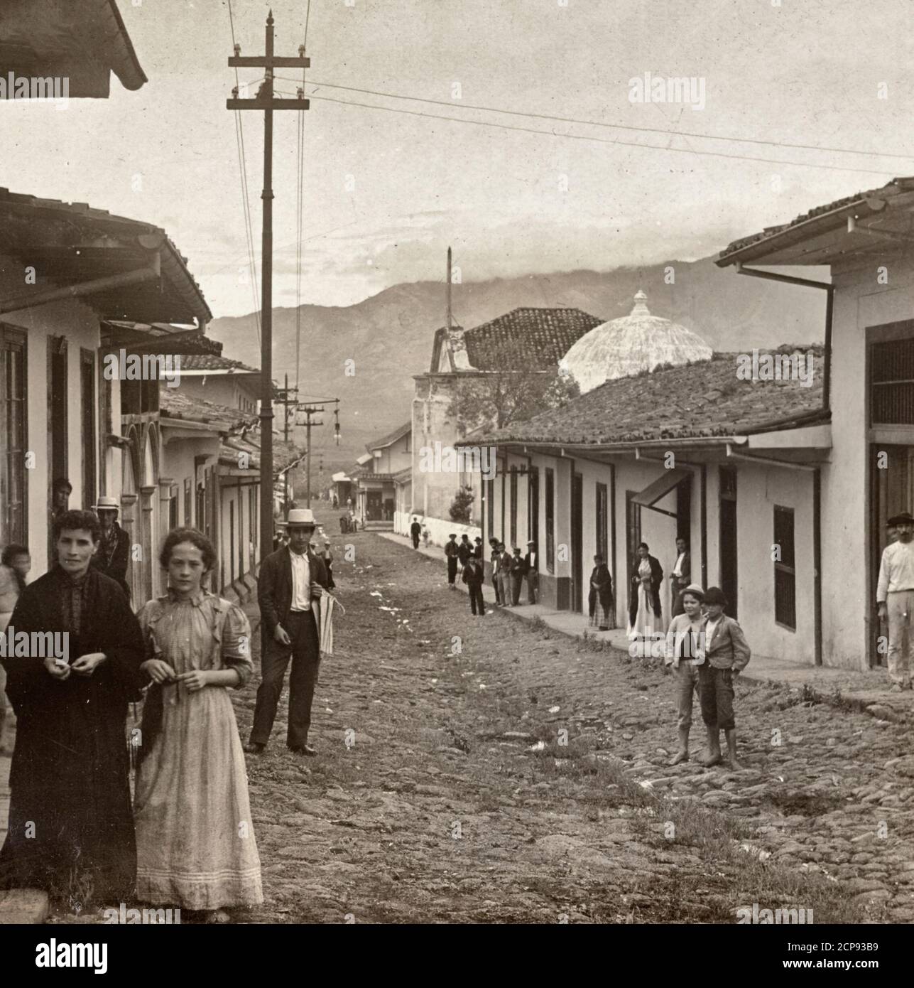 A village street, Heredia, Costa Rica, circa 1905 Stock Photo