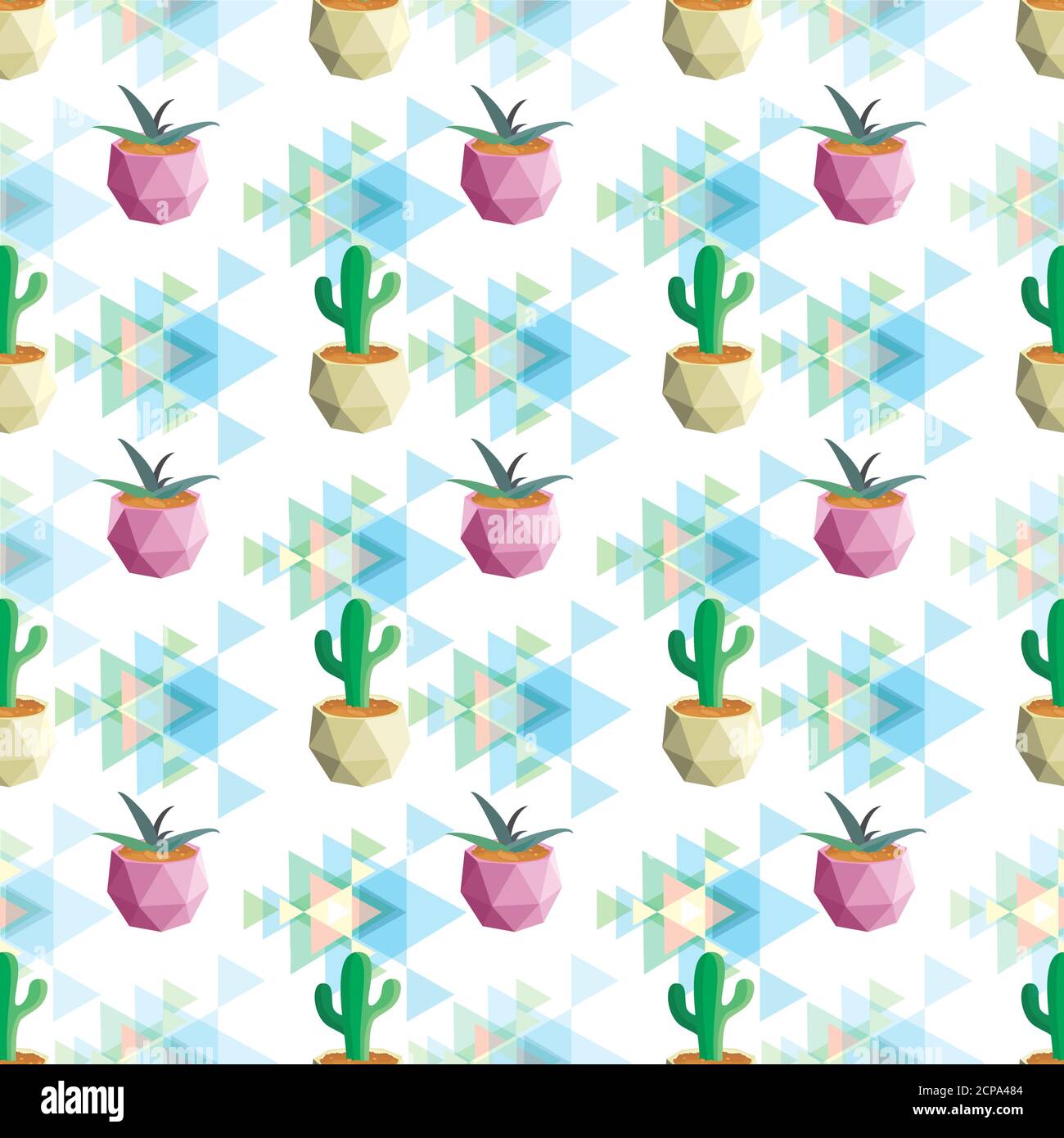 Seamless pattern cactus pastel colours, white background Stock Vector