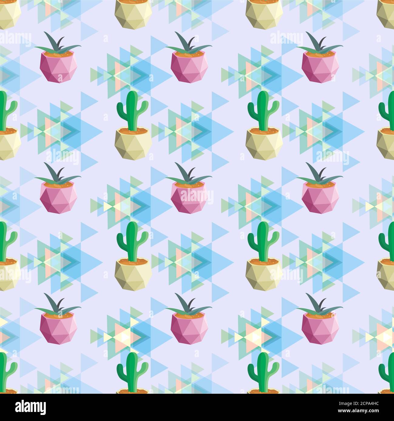 Seamless pattern cactus pastel colours, light blue background Stock Vector