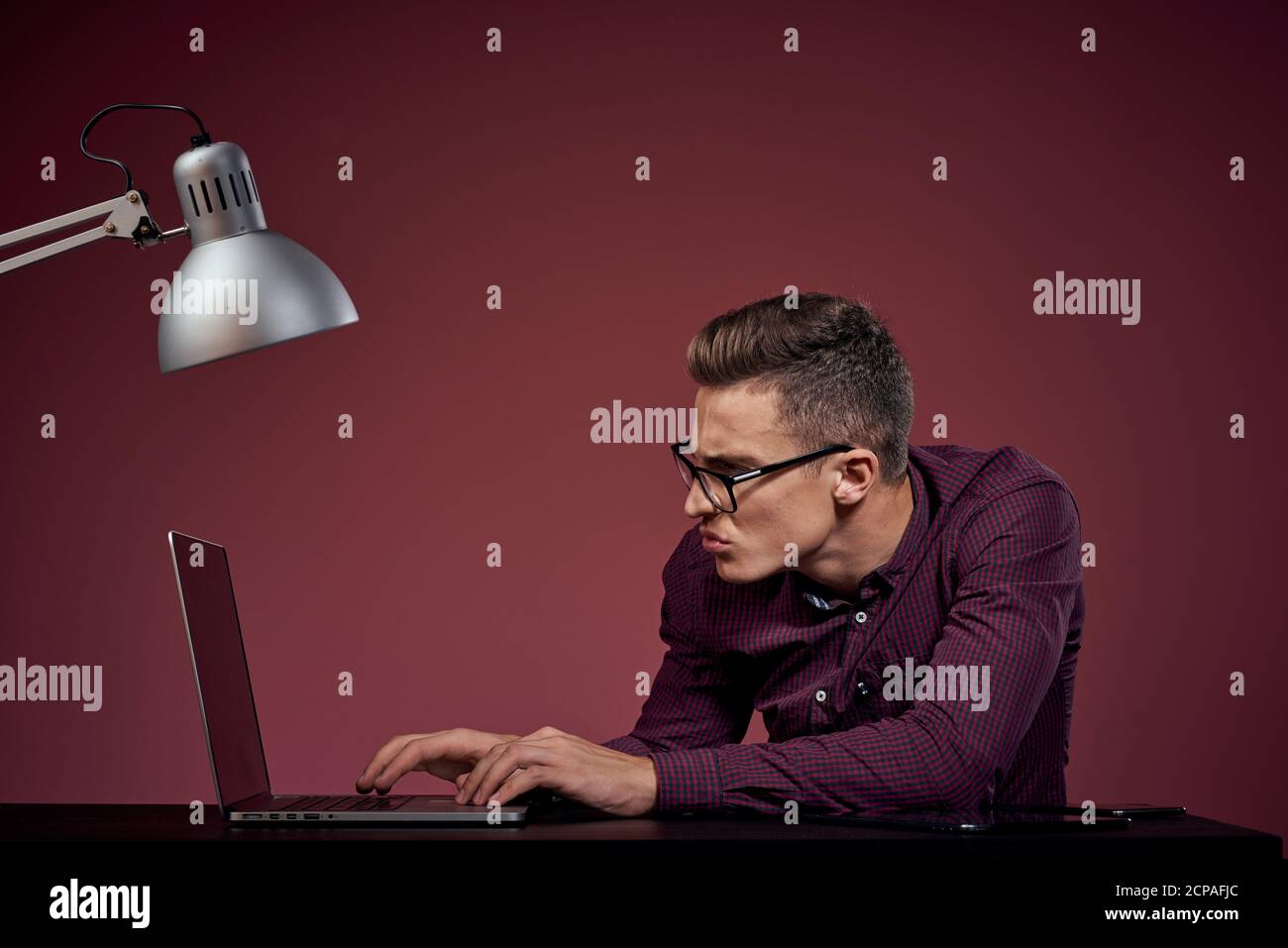 business man with laptop in office computers manager communication red ...