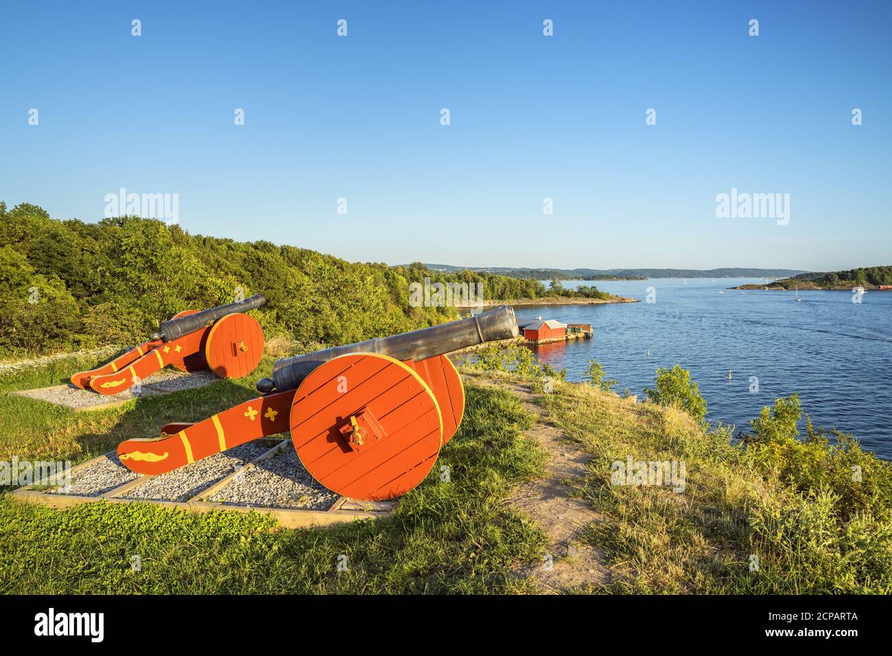 Cannons on the island of Hovedøya in the Oslofjord off Oslo, Norway ...